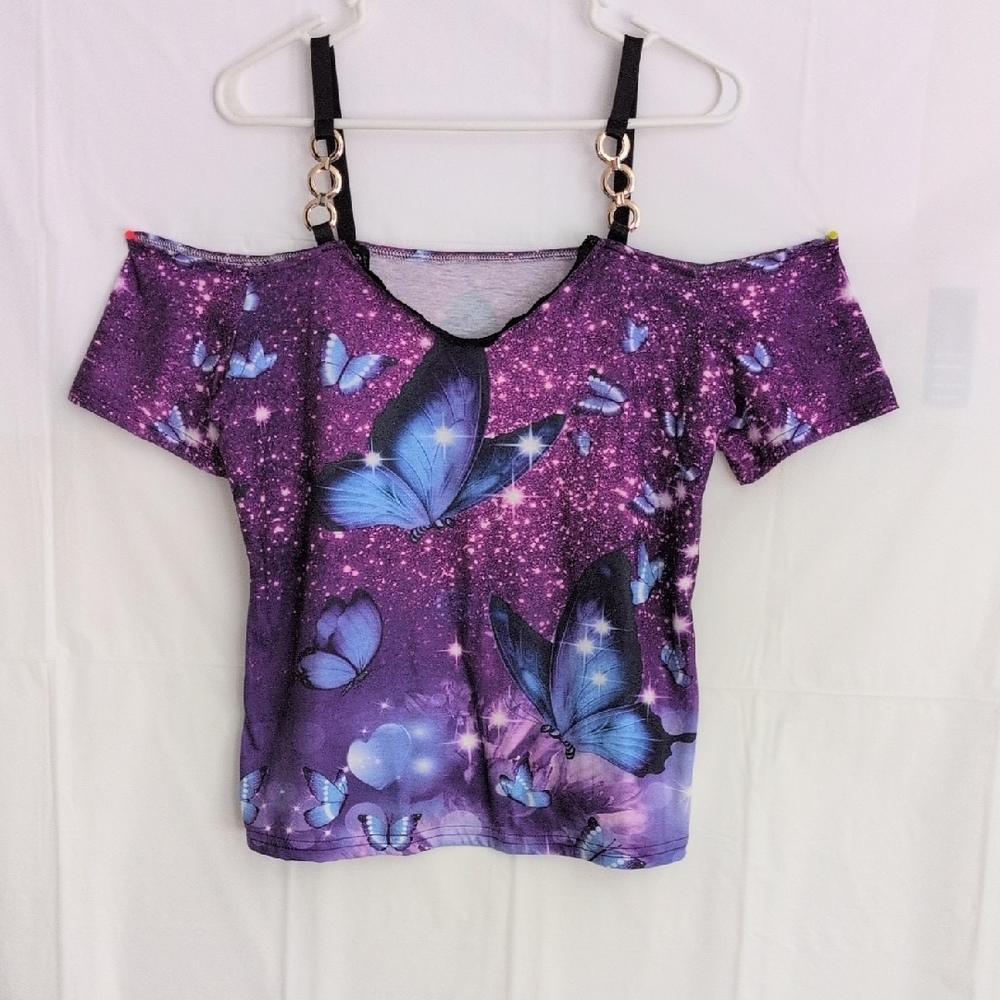 Elegant Purple Butterfly Print Women's Top